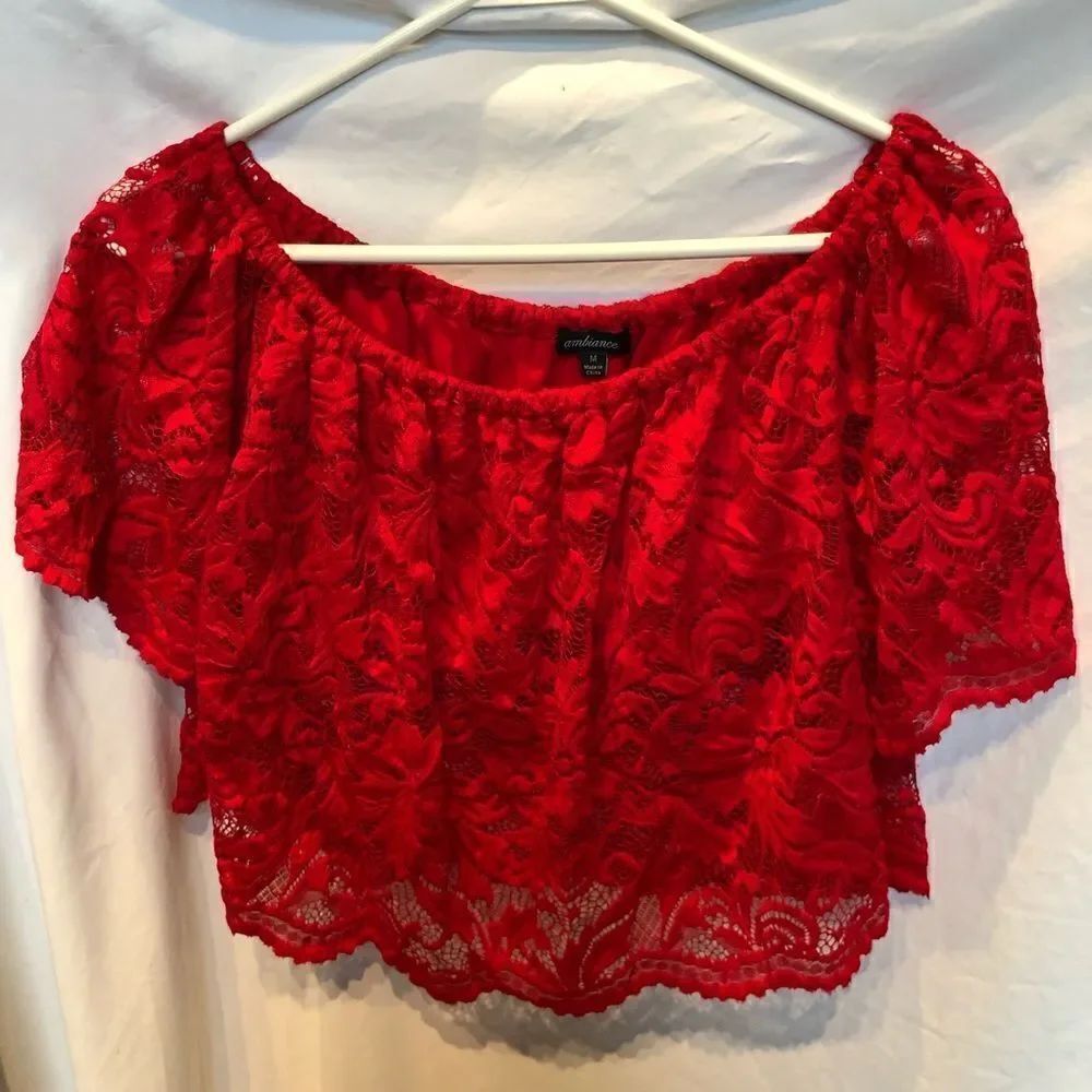 Ambiance Crop Blouse Lace Red M